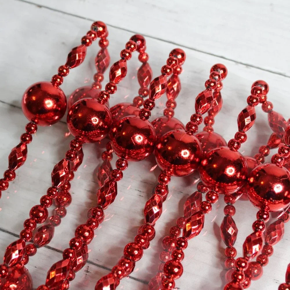 Christmas Tree Garland Beaded Bauble Ornaments Red 12 ft Strand Holiday
